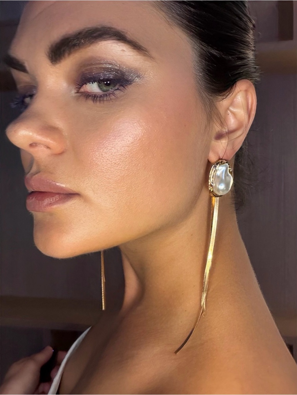 Gold Drop Earrings with Baroque Pearl Accent - Women Jewelry